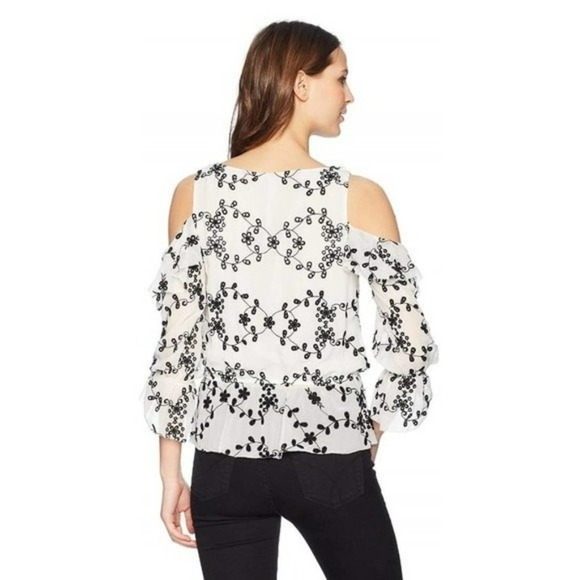 Joie Carylton Eyelet Embroidered Silk Cold Shoulder Bell Cuff Blouse Top Size L - Picture 3 of 7